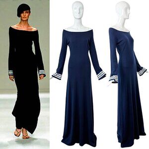 RANDOLPH DUKE 2000 Vintage Runway Cashmere Off The Shoulder Maxi Dress Gown